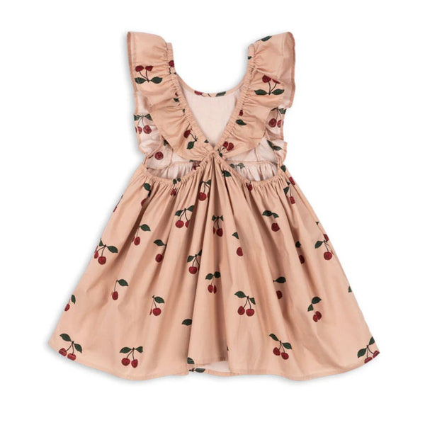 Verbena Cherry Print Frilled Sleeve Cotton Dress