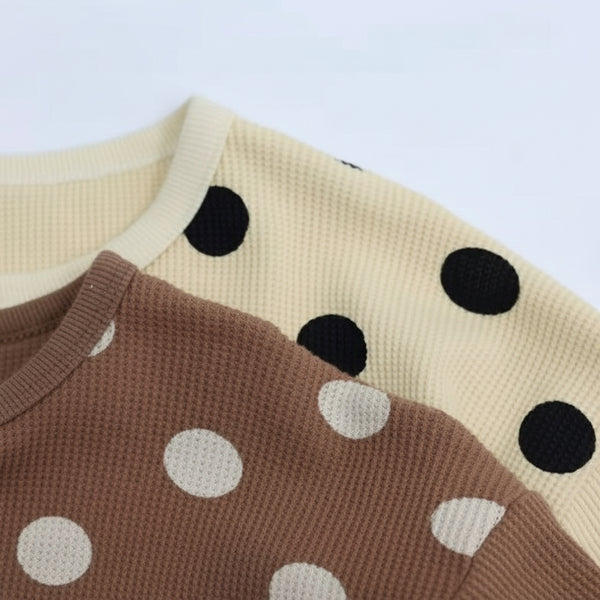 Waffle Polka Dot Long Sleeve Tee (Caramel)