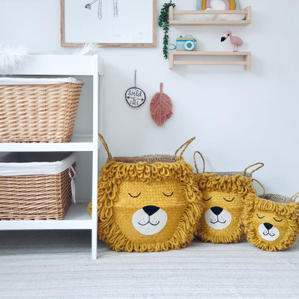 Yellow Lion Handwoven Storage Basket (Small)