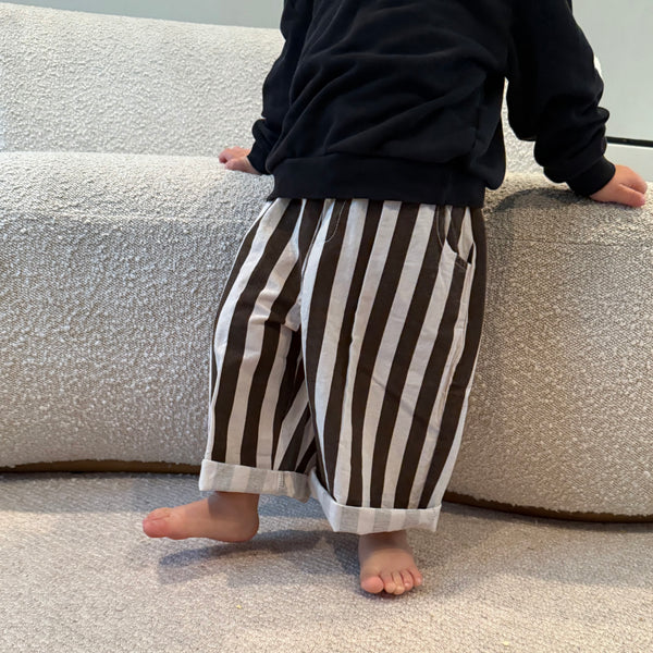 Soren Striped Wide Leg Cropped Cotton Trousers (Cocoa)