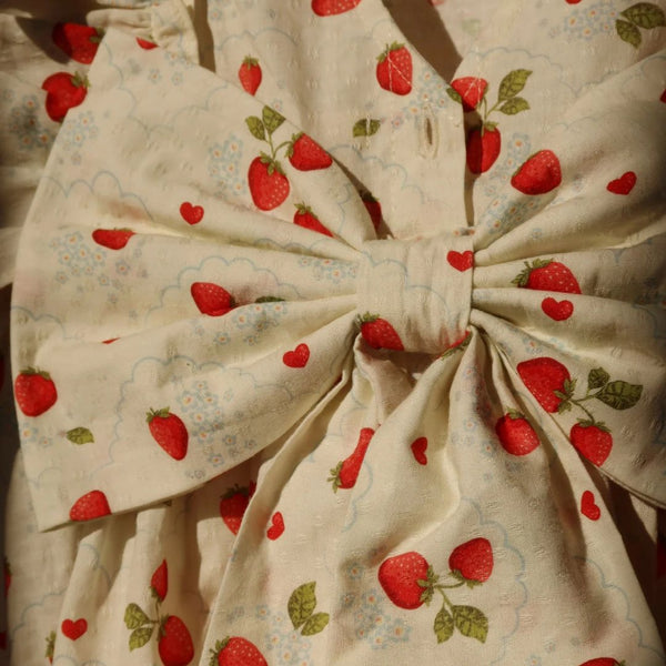 Evia Strawberry Print Bow Back Ruffle Dress