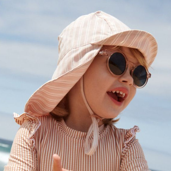 Cecilia Striped Swim, Sun + Neck Protector Hat (Sorbet Rose/Creme de la Creme)