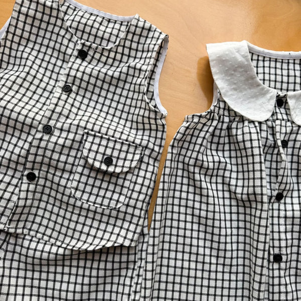 Mono Checked Sleeveless Shirt and Shorts Set