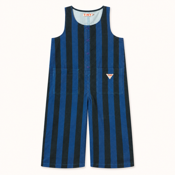 Blue Stripes Sleeveless Cotton Corduroy One Piece Overall (Petrol Blue)