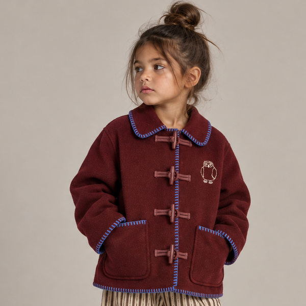Curious Owl Wool Blend Toggle Coat (Burgundy Red)