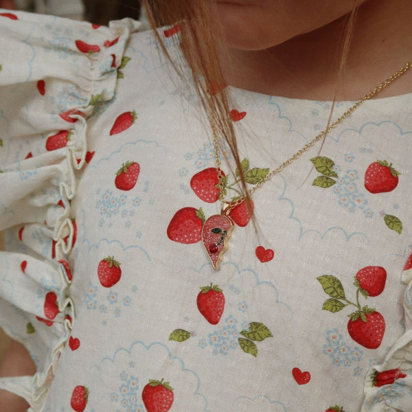 Evia Strawberry Print Bow Back Ruffle Dress