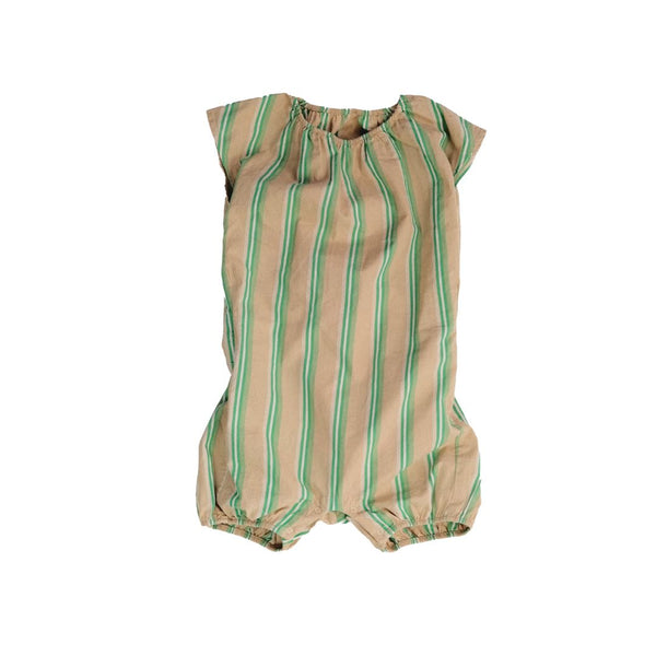 Jules Open Back Romper (Beige/Green Stripe)