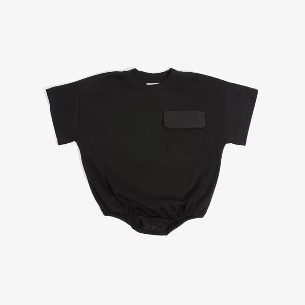 Frankie Oversized Jersey Bubble Romper (Black Rib)