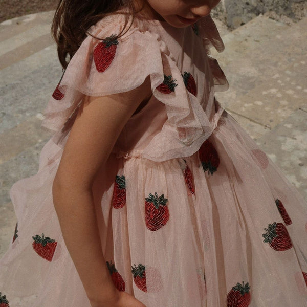 Yvonne Sequin Strawberry Print Tulle Party Dress