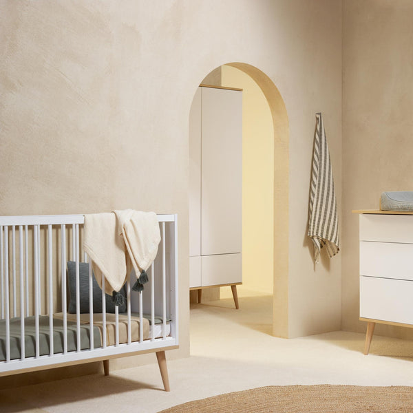 Flow Wooden Height Adjustable Baby Cot (White)