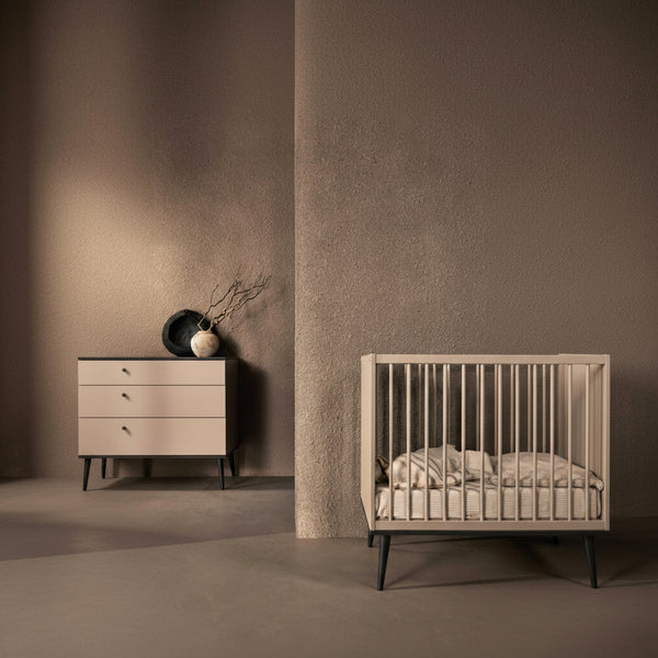 Flow Wooden Height Adjustable Baby Cot (Stone)