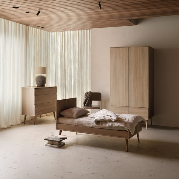 Flow Convertible Wooden Height Adjustable  Cot to Bed (Honey Ash)