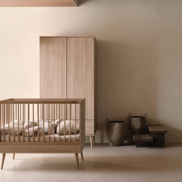 Flow Convertible Wooden Height Adjustable  Cot to Bed (Honey Ash)