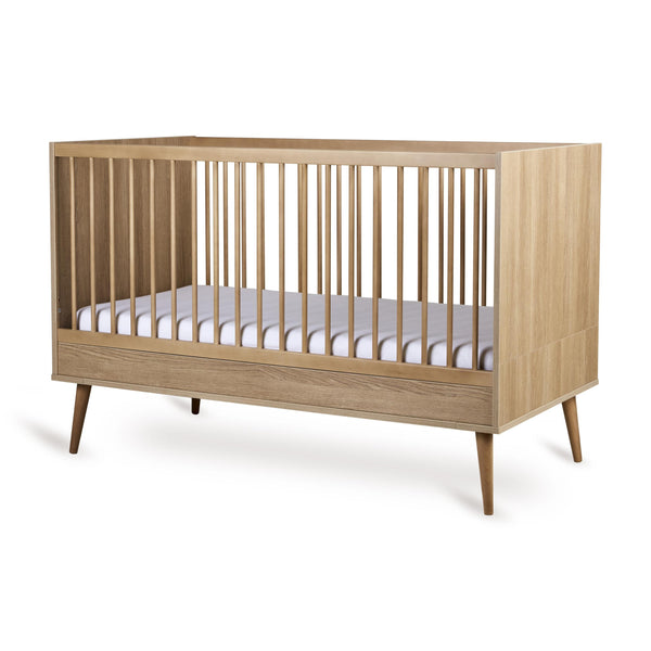 Flow Convertible Wooden Height Adjustable  Cot to Bed (Honey Ash)