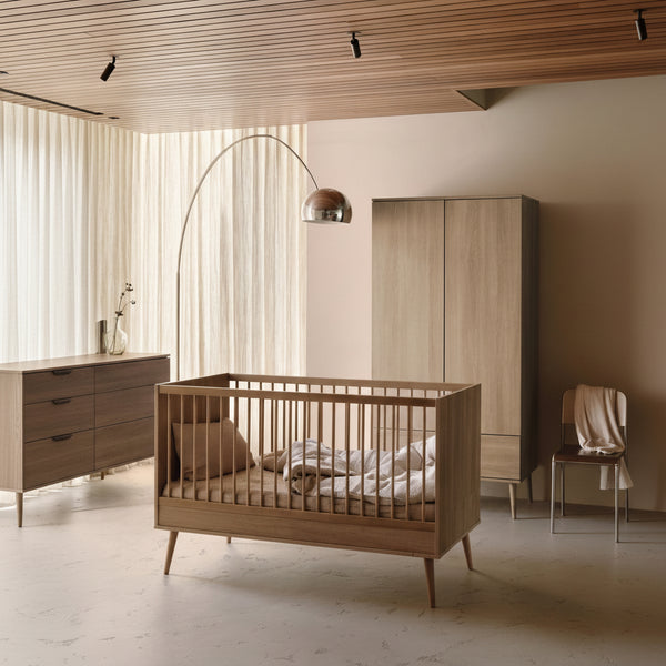 Flow Convertible Wooden Height Adjustable  Cot to Bed (Honey Ash)