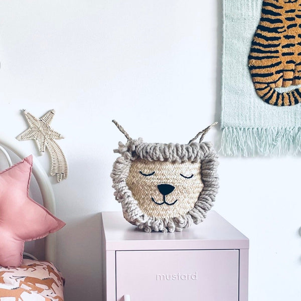 Natural Lion Handwoven Toy and Storage Basket (Small)