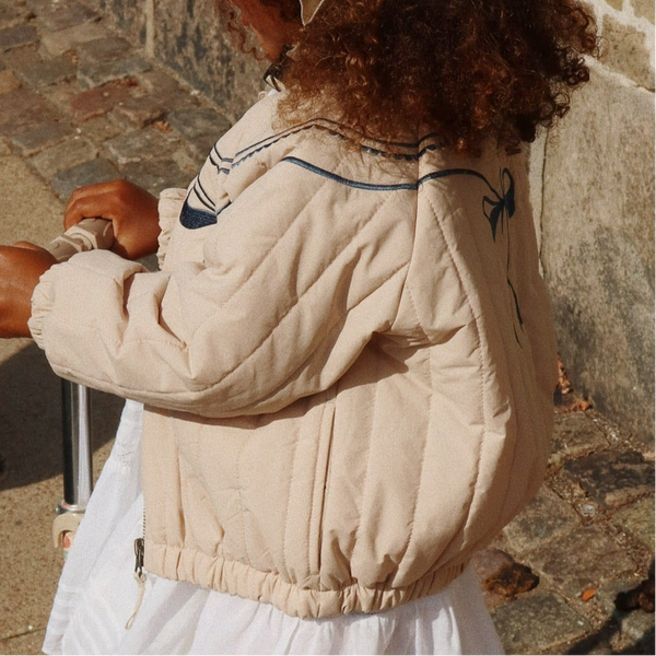 Juno Bow Print Quilted Bomber Jacket (Smoke Gray)