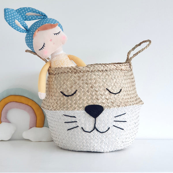 White Cat Handwoven Storage Basket (Large)