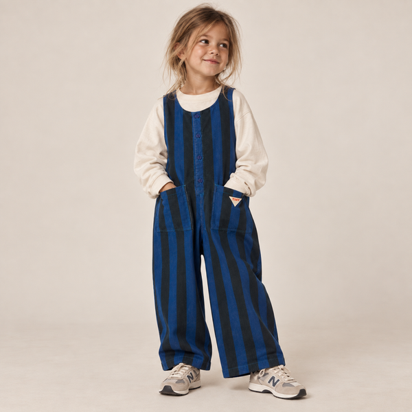 Blue Stripes Sleeveless Cotton Corduroy One Piece Overall (Petrol Blue)