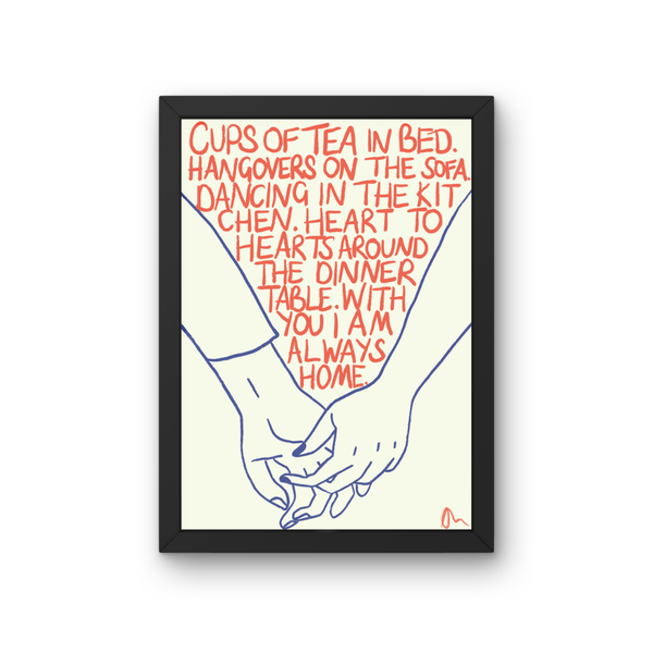 Cups of Tea Romantic Colourful Blue and Orange Art Print