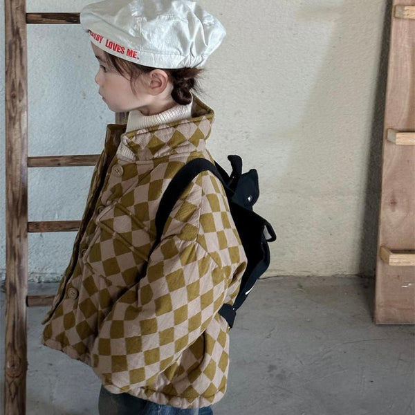 Checkerboard Diamond Padded Coat (Ochre)