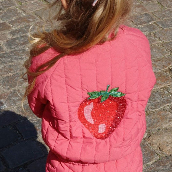 Juno Sequin Strawberry Quilted Bomber Jacket (Raspberry Wine)