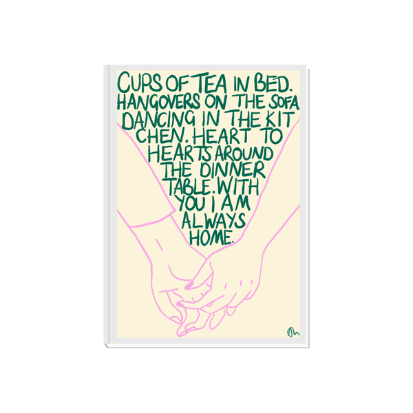 'Cups of Tea in Bed' Green and Lilac Art Print