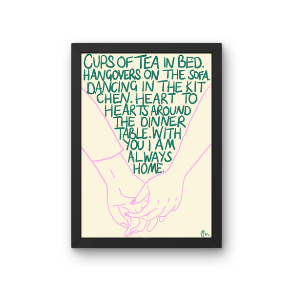 'Cups of Tea in Bed' Green and Lilac Art Print