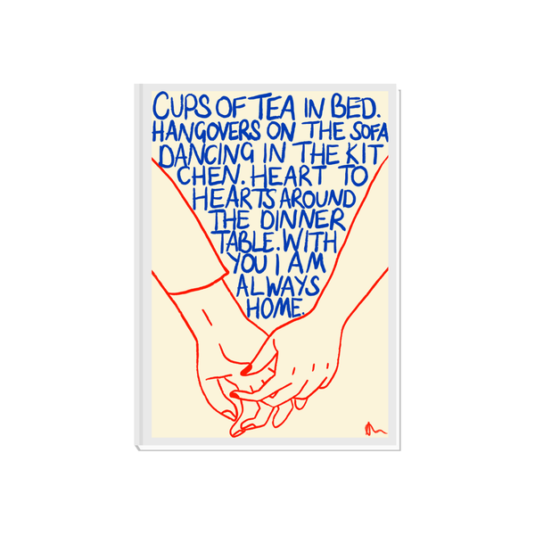 'Cups of Tea In Bed' Romantic Colourful Blue and Orange Art Print