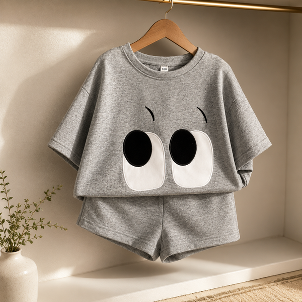 Mira Eyes Shorts and Tee Set (Grey)