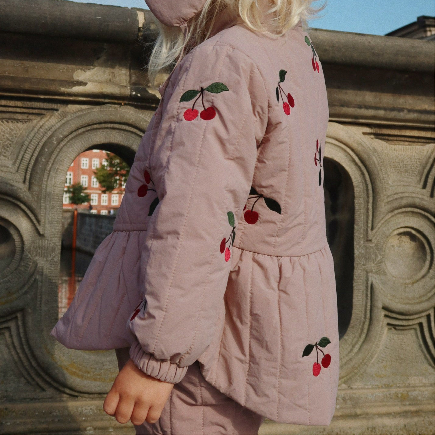 Juna Cherry Embroidered Quilted Peplum Bomber Jacket