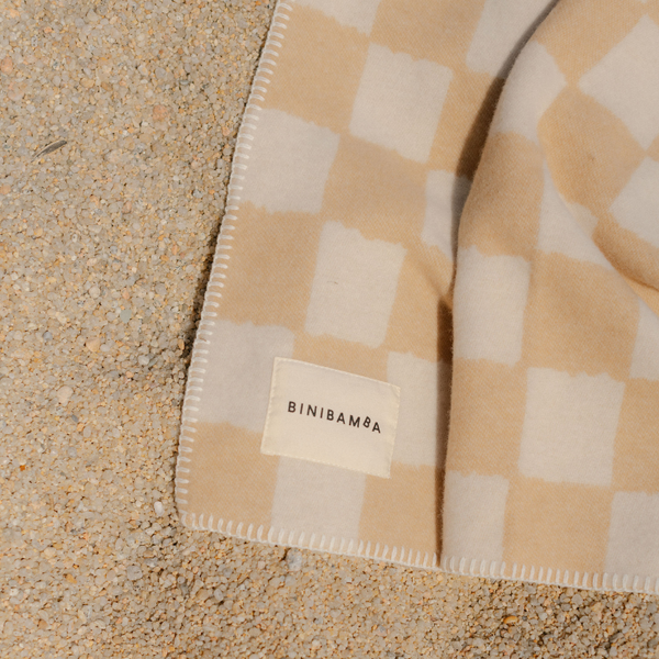 Merino Wool Checkerboard Bini Blanket (Camel)
