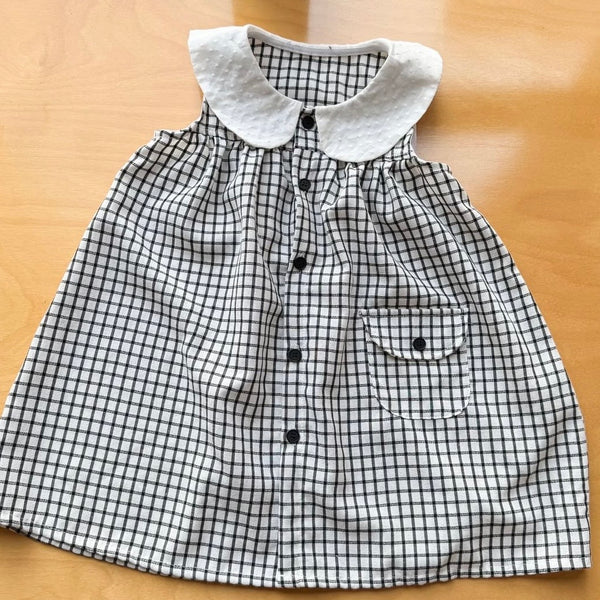 Mono Checked Trapeze Collared Dress