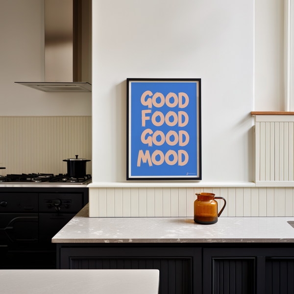 'Good Food Good Mood' Blue Art Print