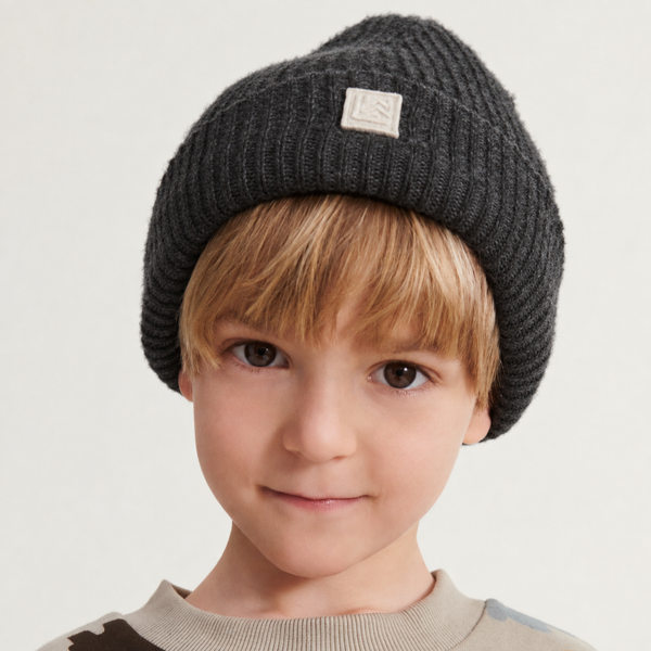 Emilio Woollen Ribbed Knit Beanie (Dark Grey)