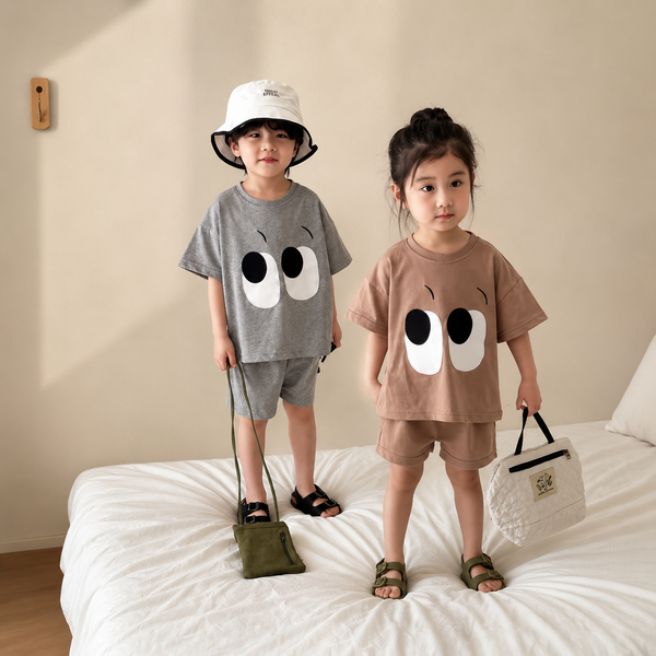 Mira Eyes Shorts and Tee Set (Grey)