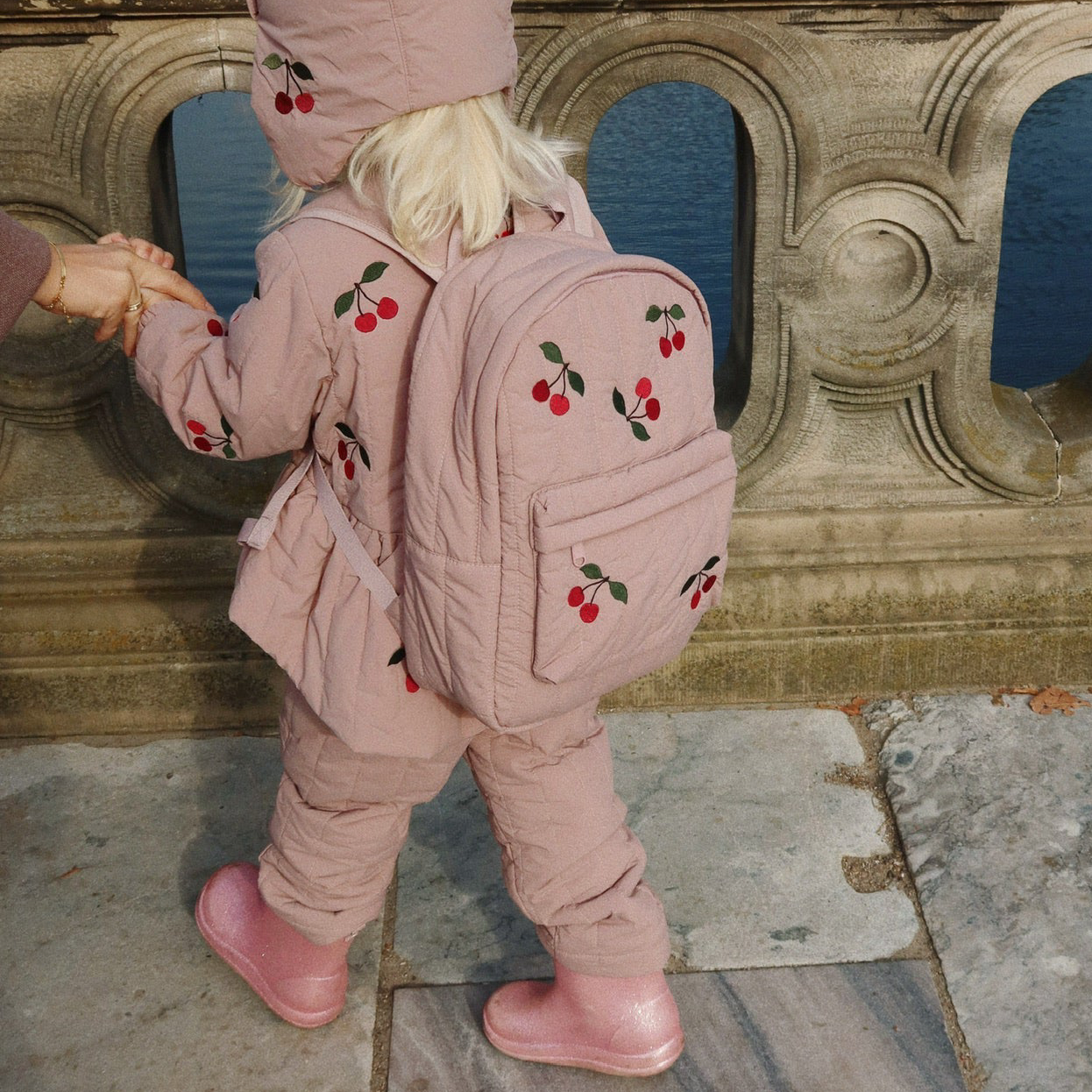 Juna Cherry Embroidered Quilted Peplum Bomber Jacket (Twilight