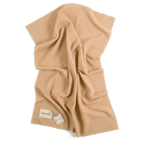 Two Tone Merino Wool Bini Blanket (Camel/Ecru)