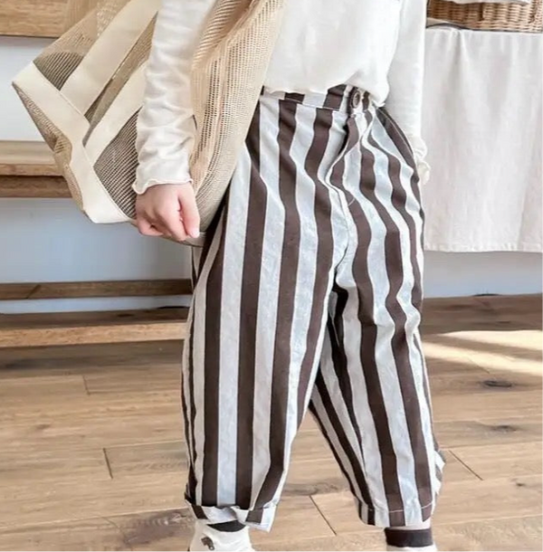 Soren Striped Wide Leg Cropped Cotton Trousers (Cocoa)