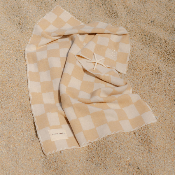 Merino Wool Checkerboard Bini Blanket (Camel)