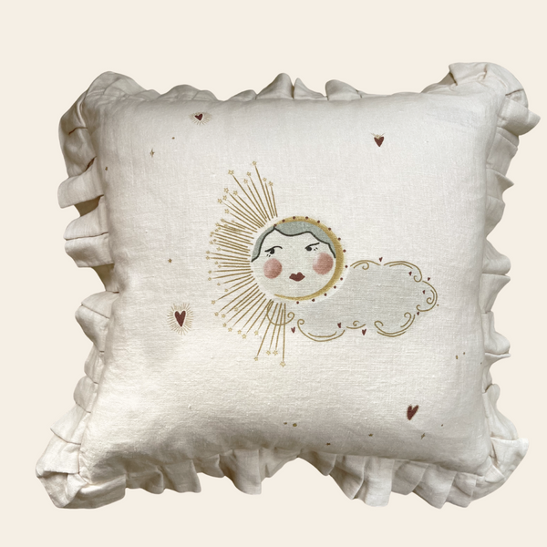 Love Sun Square Linen Ruffled Cushion Cover