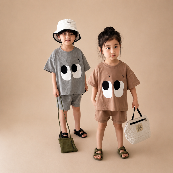 Mira Eyes Shorts and Tee Set (Grey)