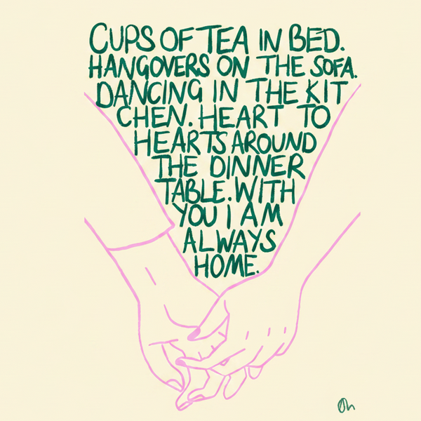 'Cups of Tea in Bed' Green and Lilac Art Print