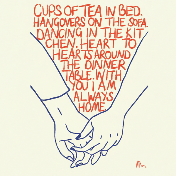 Cups of Tea Romantic Colourful Blue and Orange Art Print