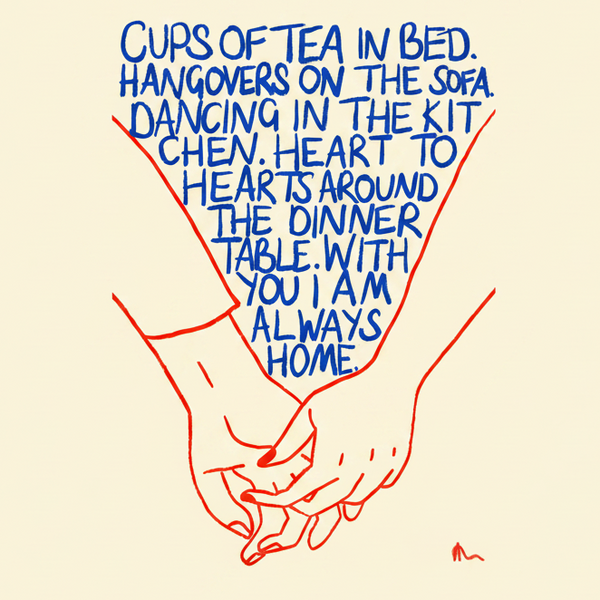 'Cups of Tea In Bed' Romantic Colourful Blue and Orange Art Print