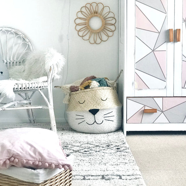 White Cat Handwoven Storage Basket (Extra Large)