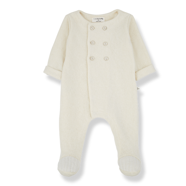 Abel Double Buttoned Baby Onesie with Feet (Ecru)