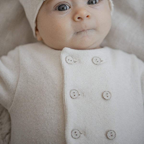 Abel Double Buttoned Baby Onesie with Feet (Ecru)