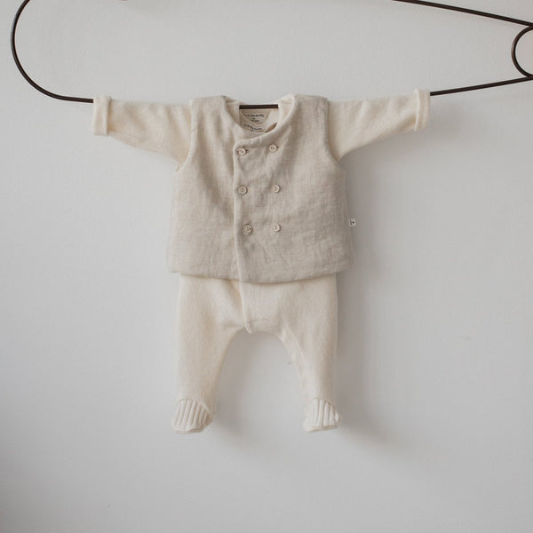 Abel Double Buttoned Baby Onesie with Feet (Ecru)