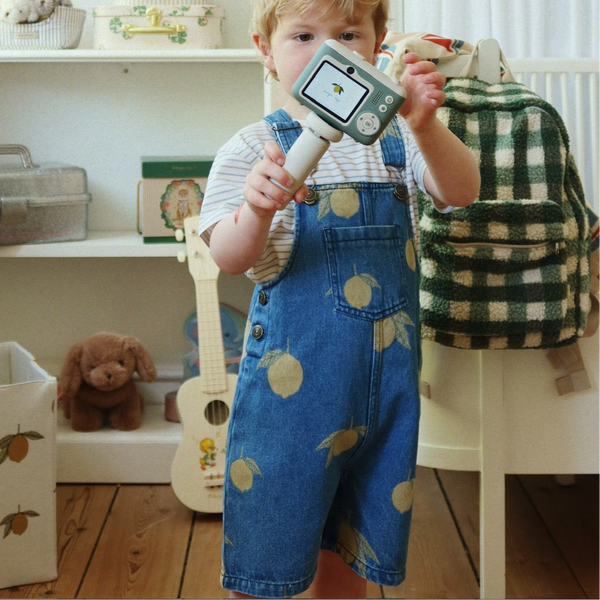 Magot Lemon Print Cotton Denim Short Dungarees (Lemon Denim)